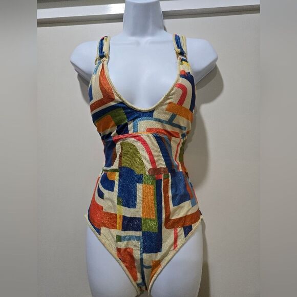 BECCA Midcentury Metallic One-Piece Swimsuit NWT Size Large Multi-color - Picture 3 of 5